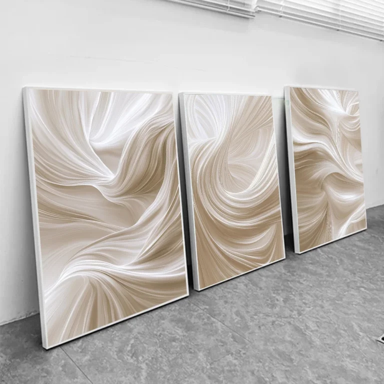 Modern Abstract Beige 3D Flowing Texture Art Posters Nordic Minimalist White Wave Texture Canvas Painting Living Room Home Decor - Image 2
