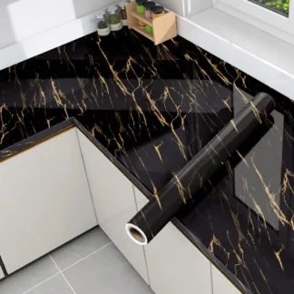 Foil Marble Decor Wallpaper Self Adhesive Waterproof Oil Proof Stickers for Furniture, Cabinets, Kitchen Countertops Renovation
