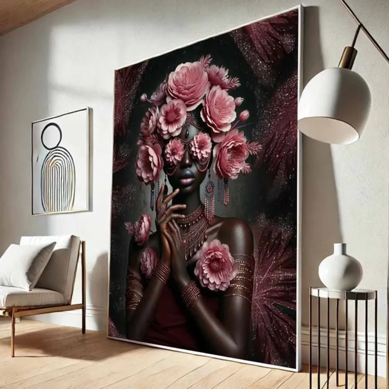 African Black Woman Flower Crown Headdress Art Poster Modern Luxury Colorful Floral Woman Canvas Painting Living Room Home Decor - Image 2