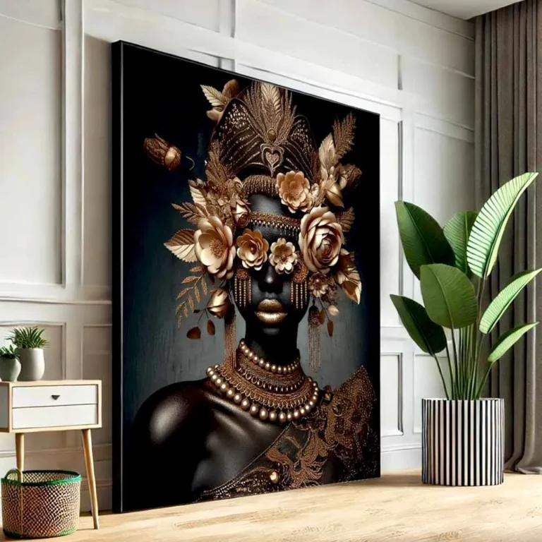 African Black Woman Flower Crown Headdress Art Poster Modern Luxury Colorful Floral Woman Canvas Painting Living Room Home Decor - Image 3