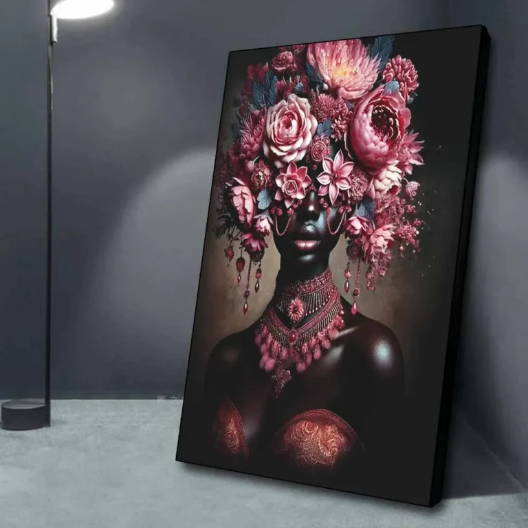 African Black Woman Flower Crown Headdress Art Poster Modern Luxury Colorful Floral Woman Canvas Painting Living Room Home Decor - Image 5