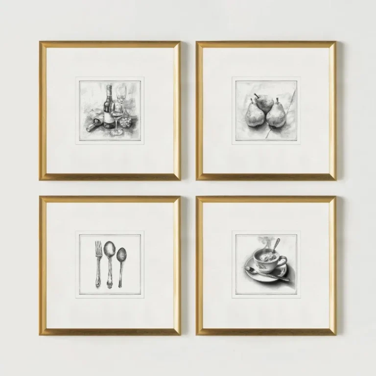 Set of 4 Minimalist Kitchen Sketch Art Canvas Prints Square Food Drink Drawing Wall Decor for Dining Room Kitchen Restaurant - Image 4