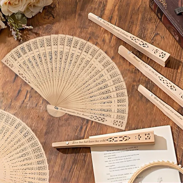 20/60PCS Customized Personalized Wood Folding Hand Wedding Fans Personality bride Fans Gifts For GuestBirthday Baby Party Favor - Image 2