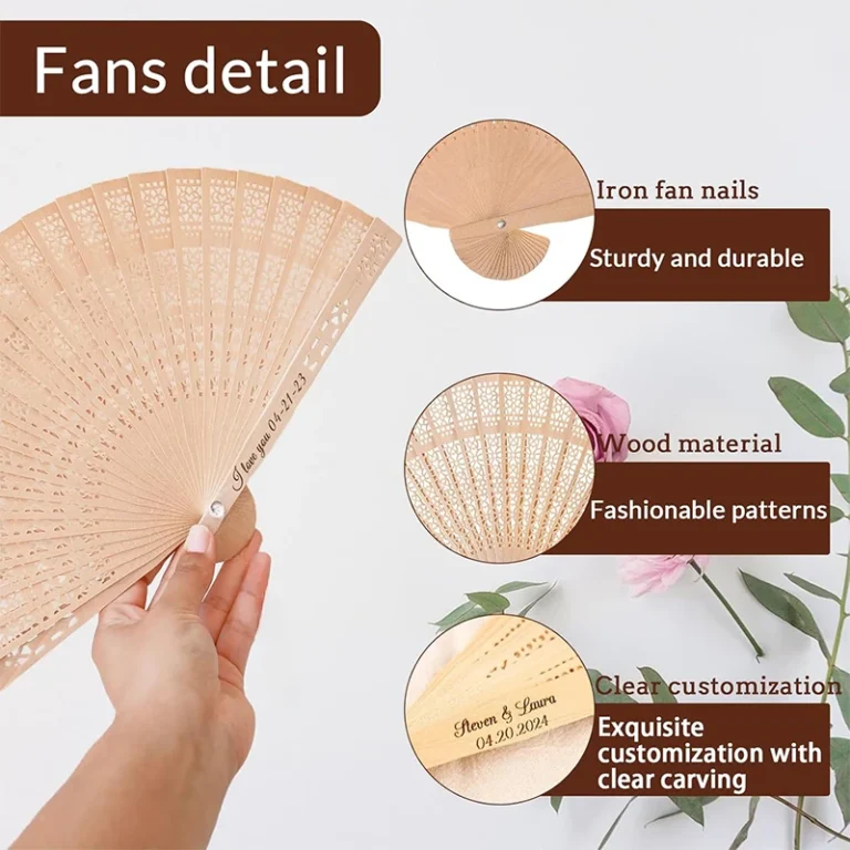 20/60PCS Customized Personalized Wood Folding Hand Wedding Fans Personality bride Fans Gifts For GuestBirthday Baby Party Favor - Image 4
