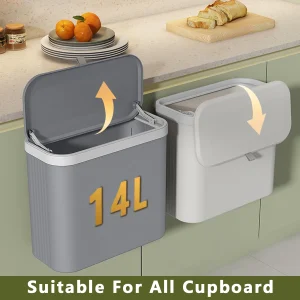 ONEKA 14L Kitchen Trash Can With Lid Hanging Trash Bin Garbage Can for Cabinet Cupboard Under Sink Compost Bin 1