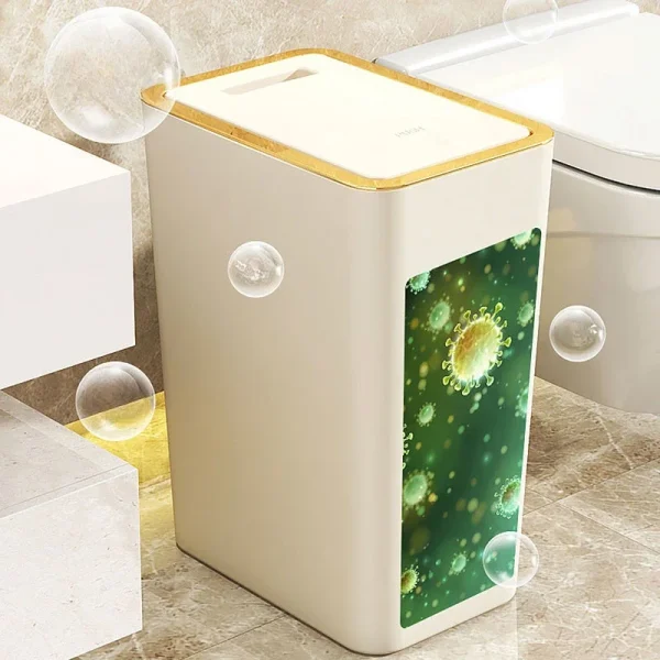 Trash Can with Lid Semi Automatic Large Capacity Garbage Bin Toilet Living Kitchen Bedroom Press Plastics Trash Bin Home Items 4