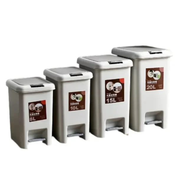 Pedal Double-Opening Trash Can Manual Square Garbage Storage Box with Lid 10L/20L Large Waste Bin Kitchen Waste 5