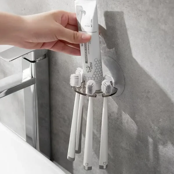 Bathroom Storage Rack Wall Mounted Self Toothbrush Holder Toothpaste Dispenser Razor Stand Bathroom Organization Home Gadgets 3