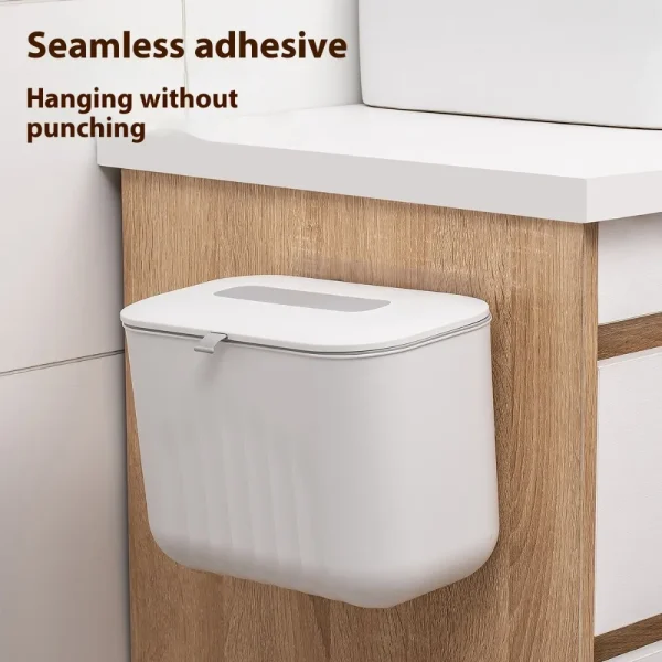Trash Bin Without Punching Silicone Handle with Lid Two-way Opening Lid Wall-mounted PP Paper Basket Storage Tube Household Item 5