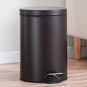 Black Round Lidded Trash Can Foot Pedal Garbage Bin with Removable Liner Bucket for Kitchen Bathroom Hotel 1