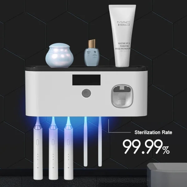 Electric Toothbrush UV Sterilization Drying Holder Wall Mounted Toothpaste Squeezer for Bathroom Organizer Accessories Set 3