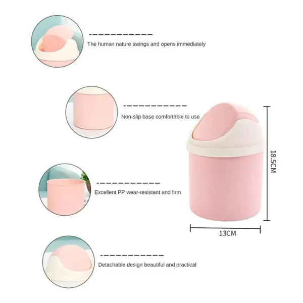 Waste Bins Mini Desktop Bin Shake Lid Type Waste Can Tube With Cover Bedroom Trash Can Garbage Can Storage Box Cleaning Tools 6