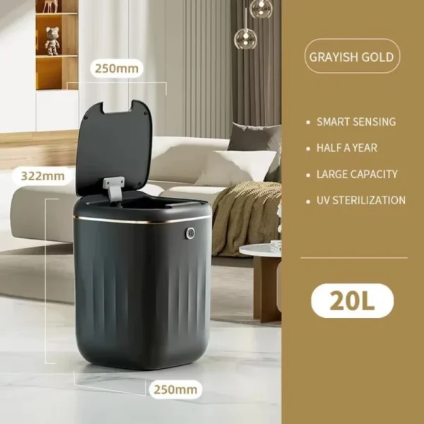 20L Sensor Electric Trash Can Smart Trash Bin with UV Light Automatic Kitchen Bathroom Toilet Garbage Wastebasket Cleaning Tools 6