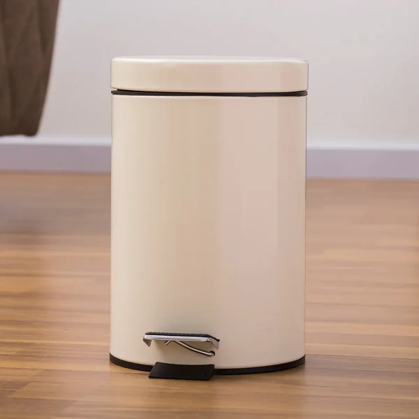 3L Mini White Round Lidded Trash Can Foot Pedal Garbage Bin with Removable Liner Bucket for Kitchen Bathroom Hotel 2