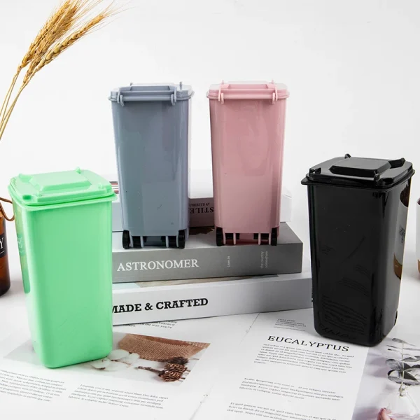 Mini Desktop Trash Can Plastic Waste Bins With Lid Household Clean Trash Desk 5
