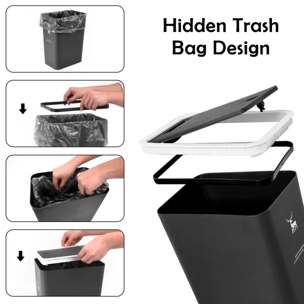 Bathroom Trash Can with Lid, 15 Liters Garbage Can with Press Top, Plastic Trash Bin, Waste Basket for Kitchen|Bedroom|Office 5