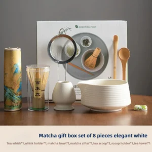 2025 Hot 8PCS Premium Matcha Tea Set Japanese Ceremonial Ceramic Bowl Whisky Gift Set Box Starter Kit Sustainable Eco-friendly