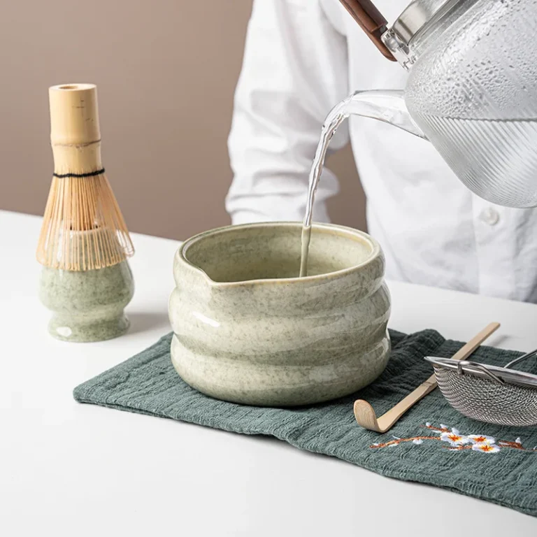 BespritGift Japanese Matcha Set 7pc Glass Cup Ceramic Bowl 100Prong Whisk Tea Scoop Ceremony Tools Complete Kit Gift Box - Image 5