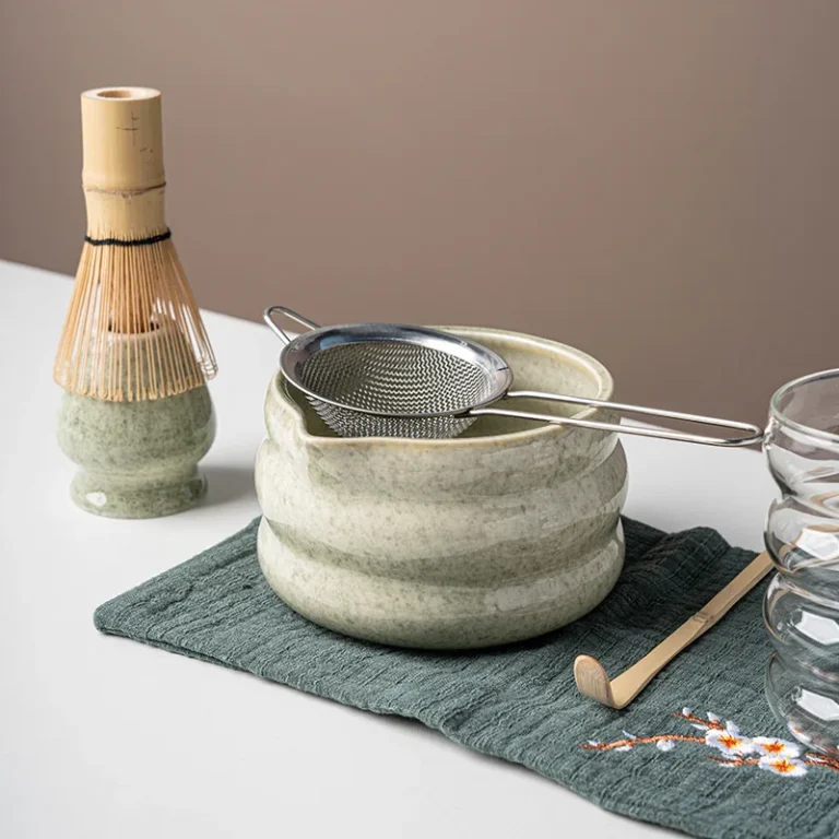 BespritGift Japanese Matcha Set 7pc Glass Cup Ceramic Bowl 100Prong Whisk Tea Scoop Ceremony Tools Complete Kit Gift Box - Image 6