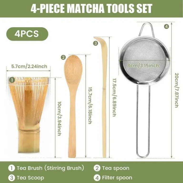 4Pcs Matcha Whisk Set Plastic Matcha Whisk Traditional Bamboo Wood Tea Scoop Deep Scoop Tea Strainer Clear Whisk - Image 2