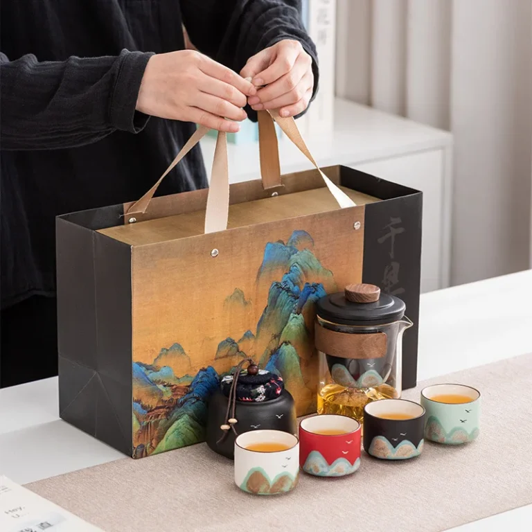 Bespritgift Tea Pot and Cup Set Luxury Ceramic Tea Cup Set Hand-Painted Mountain Landscape One Teapot & Four Cups Gift Sets - Image 5