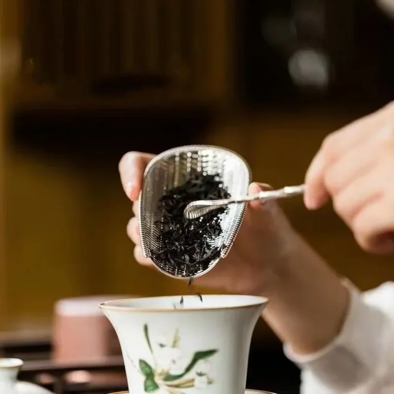 Alloy Bamboo Weaving Shape Tea Shovel Spoons Set Handmade Dustpan Shape Tea Trays Teaspoon Separator Vessel Teaware Accessories - Image 3