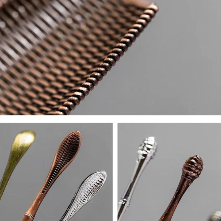 Alloy Bamboo Weaving Shape Tea Shovel Spoons Set Handmade Dustpan Shape Tea Trays Teaspoon Separator Vessel Teaware Accessories - Image 5