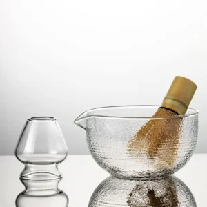New Textured Matcha Bowl Glass Reusable Japanese Tea Set with Pouring Spout Matcha Whisk Set Tea Lovers