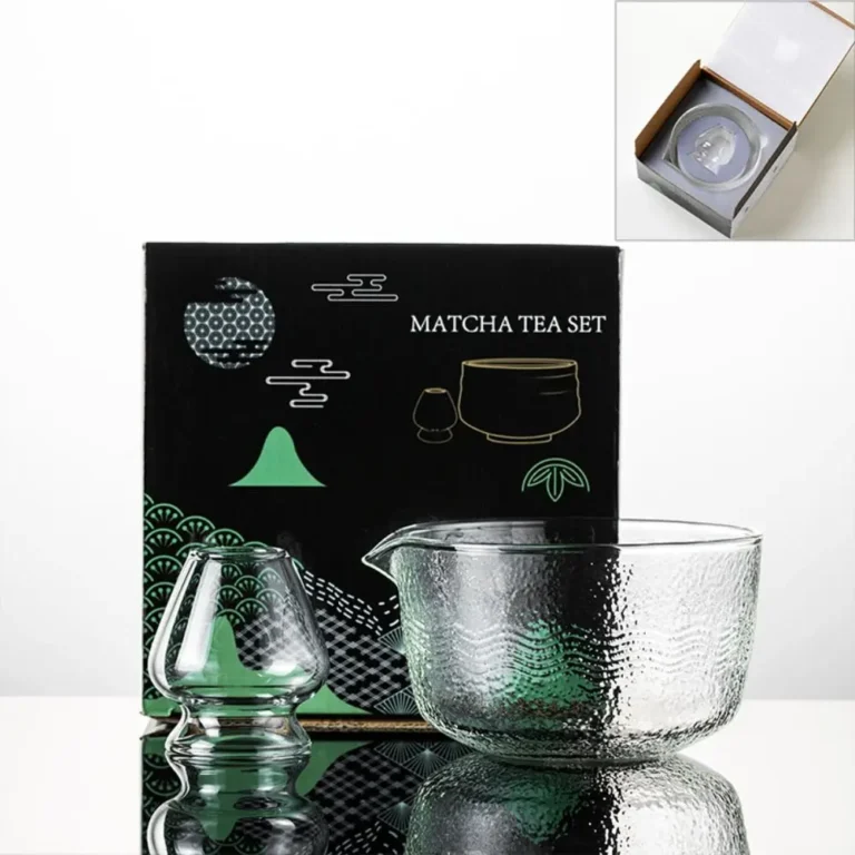 New Textured Matcha Bowl Glass Reusable Japanese Tea Set with Pouring Spout Matcha Whisk Set Tea Lovers - Image 2
