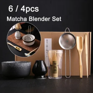 6Pcs 4Pcs Tea Whisk Brush Set Bamboo Matcha Whisk Scoop and Holder Matcha Bowl with Strainer Japanese Matcha Ceremony Accessory