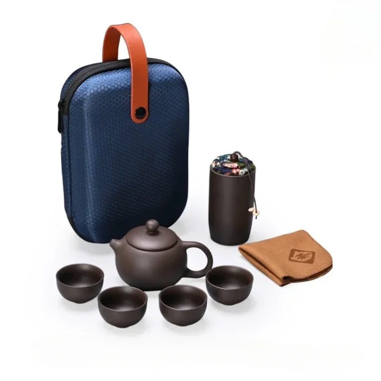 7-piece set Portable Chinese Travel Tea Set, Teapot Clay Set, Tea Ceremony, Camping, 4 Cups, Zi Shi, Ke Cup, Tea Pot Set - Image 6