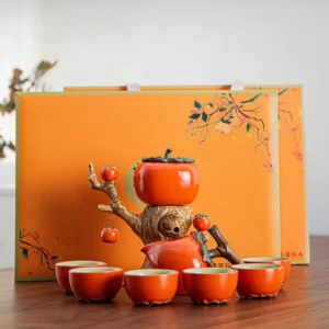 GIANXI Chinese Kung Fu Tea Tea Gift Box Set Ceramic Teapot Household Persimmon Tea Cup Light Luxury high-end Gift Tea Maker