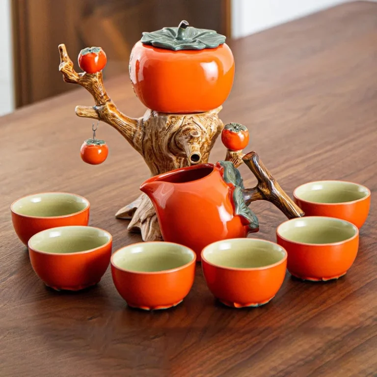GIANXI Chinese Kung Fu Tea Tea Gift Box Set Ceramic Teapot Household Persimmon Tea Cup Light Luxury high-end Gift Tea Maker - Image 2