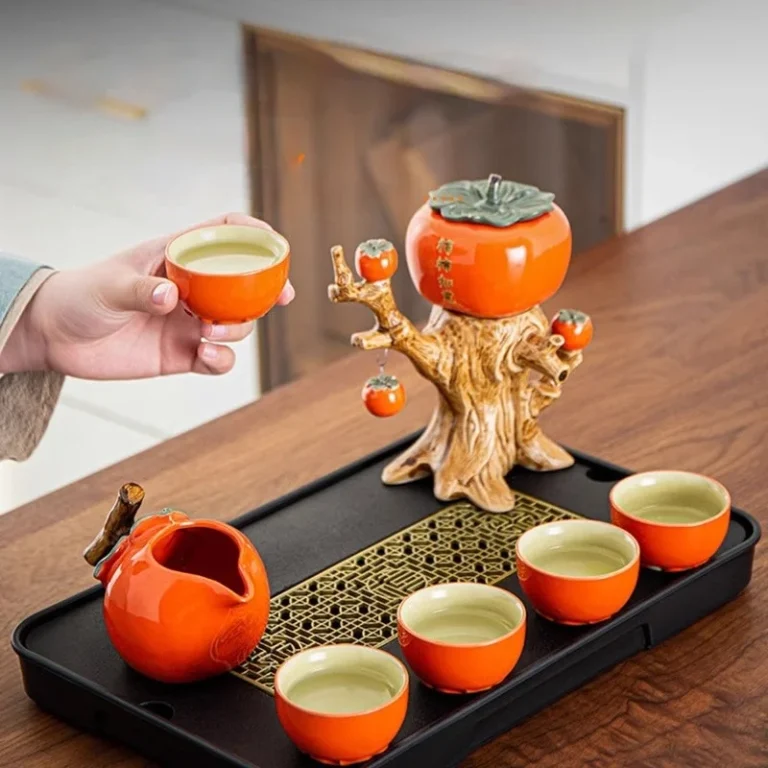 GIANXI Chinese Kung Fu Tea Tea Gift Box Set Ceramic Teapot Household Persimmon Tea Cup Light Luxury high-end Gift Tea Maker - Image 3