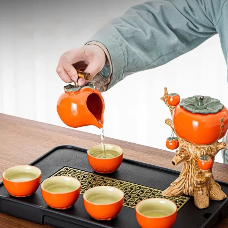 GIANXI Chinese Kung Fu Tea Tea Gift Box Set Ceramic Teapot Household Persimmon Tea Cup Light Luxury high-end Gift Tea Maker - Image 5