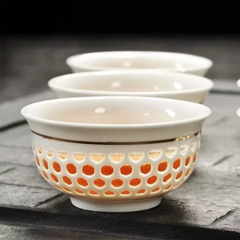 New White Porcelain Hollow Tea Set Chinese Kung Fu Home Teaware Ceremony Puer Kettle Pot 6 Tea Cups - Image 3