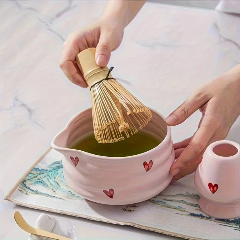 Set of 7, Japanese Matcha egg beater Set, Ceramic Matcha Set, 7-piece matcha set, suitable for matcha lovers (pink heart shape) - Image 6