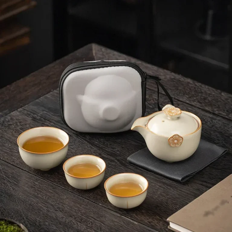 Portable Teacup Set Ceramic Kung Fu Tea Set with Filter Outdoor Travel Camping Teaware Chinese One Teapot Three Cups Gift - Image 2