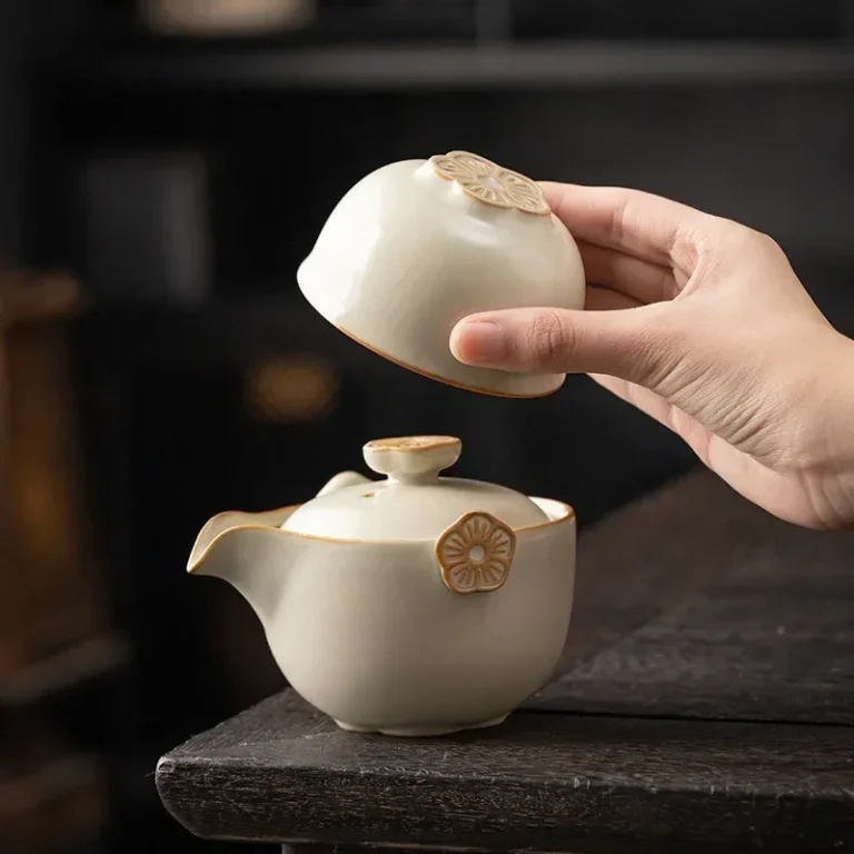 Portable Teacup Set Ceramic Kung Fu Tea Set with Filter Outdoor Travel Camping Teaware Chinese One Teapot Three Cups Gift - Image 4