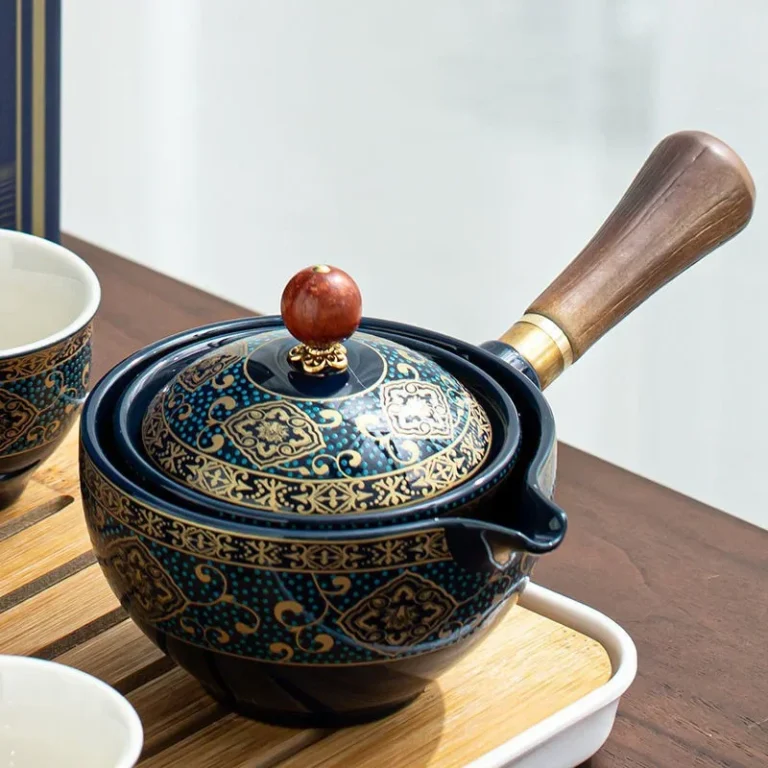 Chinese Gongfu Porcelain Tea Set with 360° Rotation Tea Maker and Infuser Portable travel Tea Cup Teapot Set All in One Gift Bag - Image 3