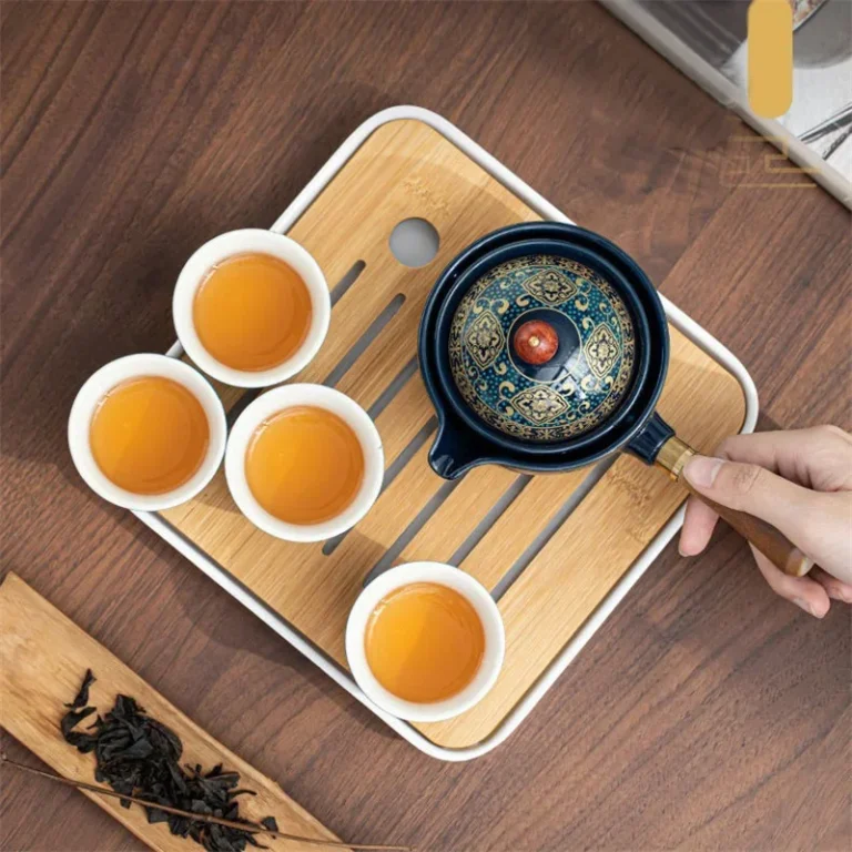 Chinese Gongfu Porcelain Tea Set with 360° Rotation Tea Maker and Infuser Portable travel Tea Cup Teapot Set All in One Gift Bag - Image 4