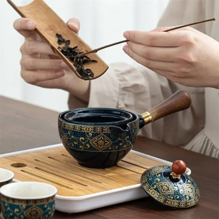 Chinese Gongfu Porcelain Tea Set with 360° Rotation Tea Maker and Infuser Portable travel Tea Cup Teapot Set All in One Gift Bag - Image 5