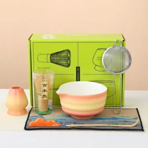 2/7PCS Gradient Matcha Blender Set Bamboo Tea Brush Teaspoon Ceramic Tea Bowl Stand Chasen Tea Tool Kitchen Teaware