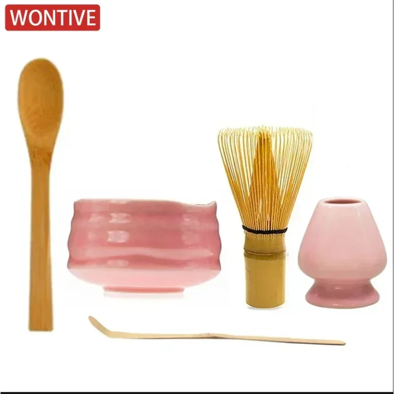 1/3/5pcs Japanese Ceramic Glossy Pink Matcha Bowl Macha Tea Whisk Chawan Chasen Holder Scoop Sifter Cup Ceremony Gift Set - Image 2