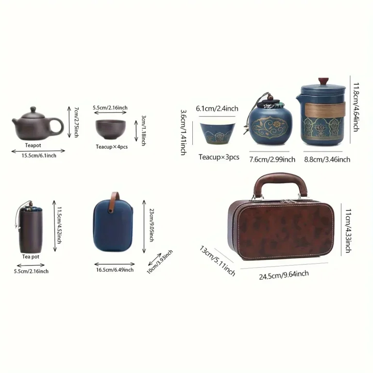 1Set-Travel Tea Set Portable Kung Fu Tea Set Ceramic Teapot Tea Canister Tea Cup Outdoor Quick Cup Tea Canister Leather Bag - Image 5