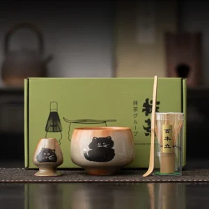 2/4pcs Cute Cat Traditional Matcha Gift Set Bamboo Matcha Whisk Scoop Ceremic Matcha Bowl Whisk Holder Japanese Tea Teaware Sets