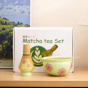 BespritGift Sakura Matcha Set 5pc Japanese Spouted Chawan 100Prong Whisk Tea Scoop Brush Cherry Blossom Matcha Bowl Gift Box