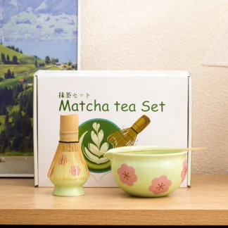 BespritGift Sakura Matcha Set 5pc Japanese Spouted Chawan 100Prong Whisk Tea Scoop Brush Cherry Blossom Matcha Bowl Gift Box