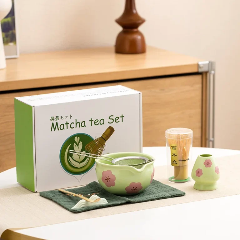 BespritGift Sakura Matcha Set 5pc Japanese Spouted Chawan 100Prong Whisk Tea Scoop Brush Cherry Blossom Matcha Bowl Gift Box - Image 3