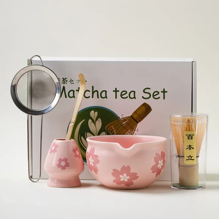 BespritGift Sakura Matcha Set 5pc Japanese Spouted Chawan 100Prong Whisk Tea Scoop Brush Cherry Blossom Matcha Bowl Gift Box - Image 4